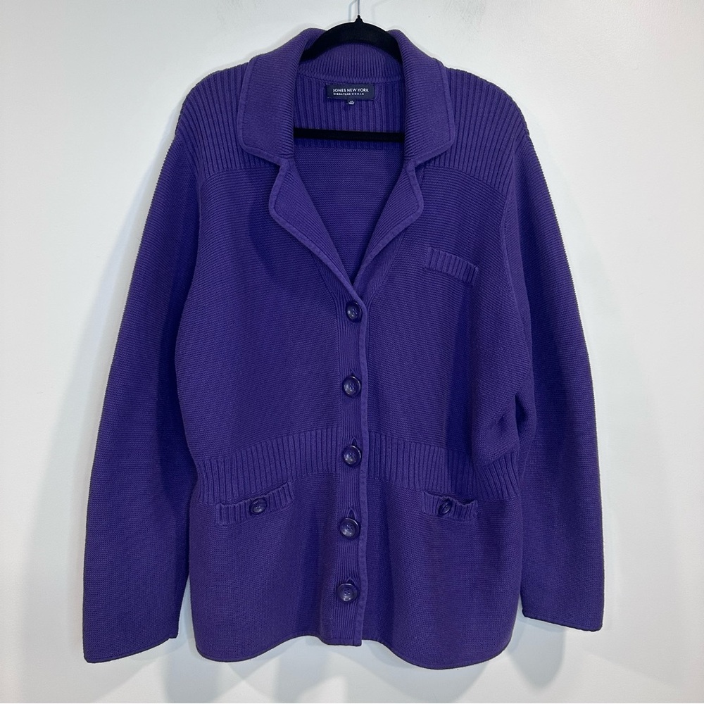 JONES NEW YORK SIGNATURE WOMAN Jacket Purple Cotton Blend Cardigan Size 3X - Picture 1 of 7